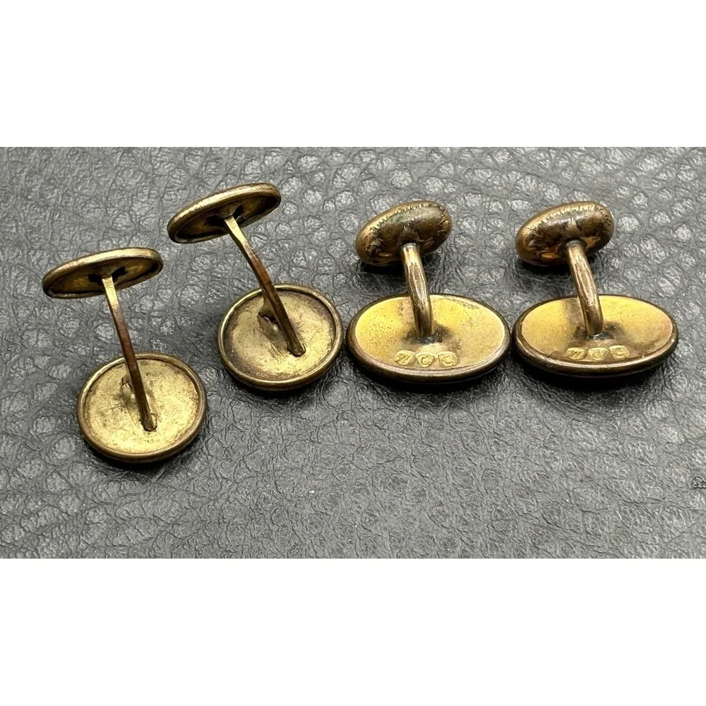 Vintage Lot 2 Pairs Victorian Gold Filled Cufflinks Etched Oval Paste Stones